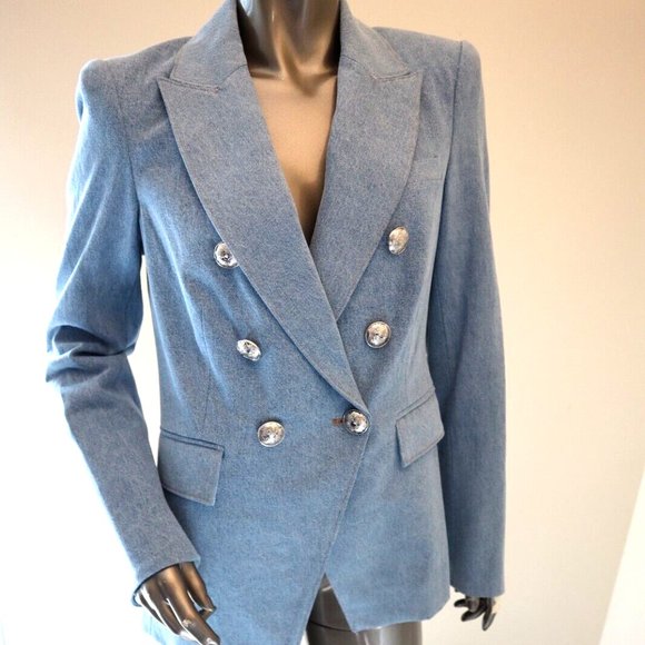 Veronica Beard Miller Dickey Blazer Denim Silver Crest Buttons Jacket Size 6 New - Picture 4 of 9